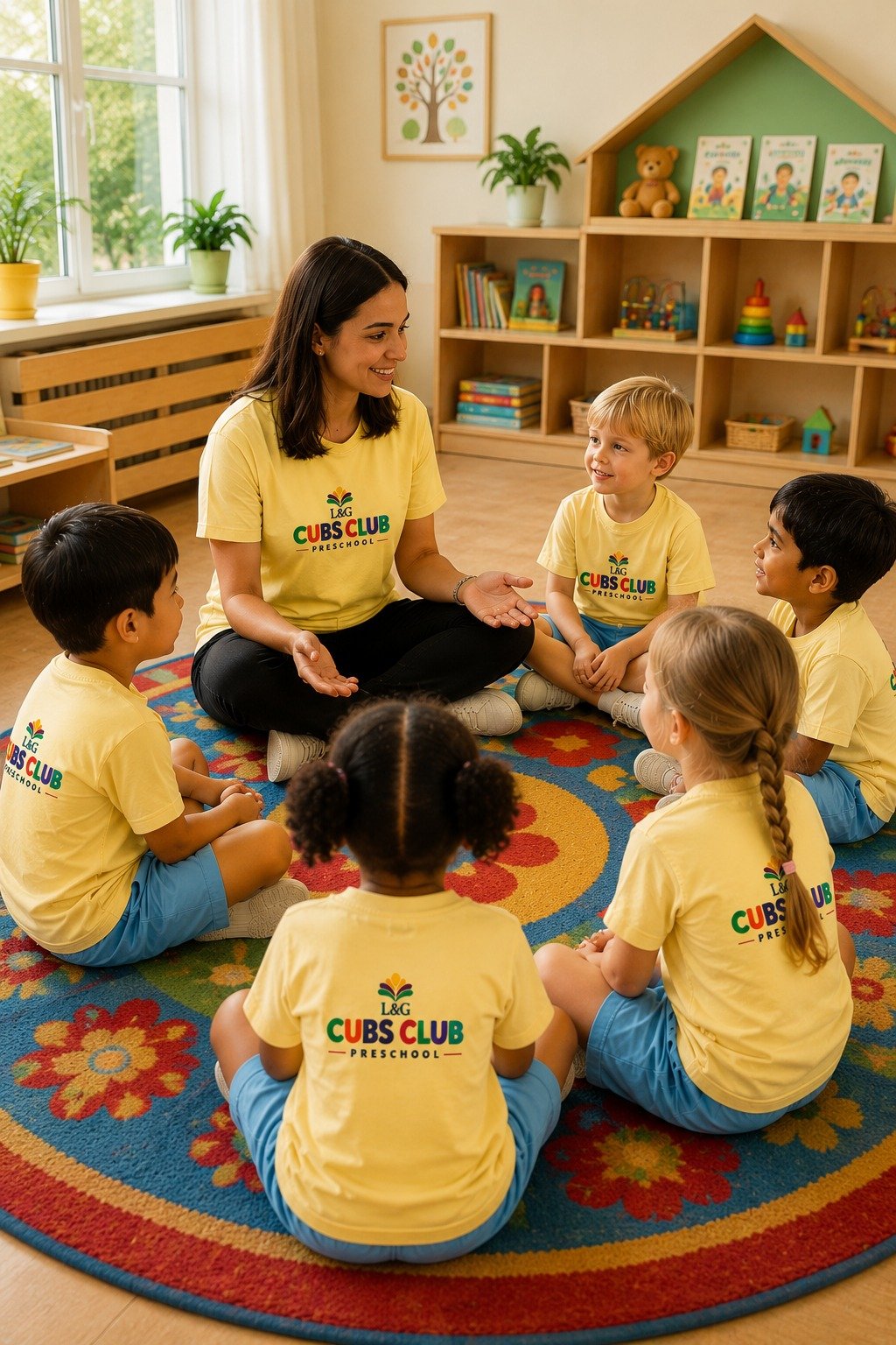 A Cubs Club educator guiding children through hands-on discovery