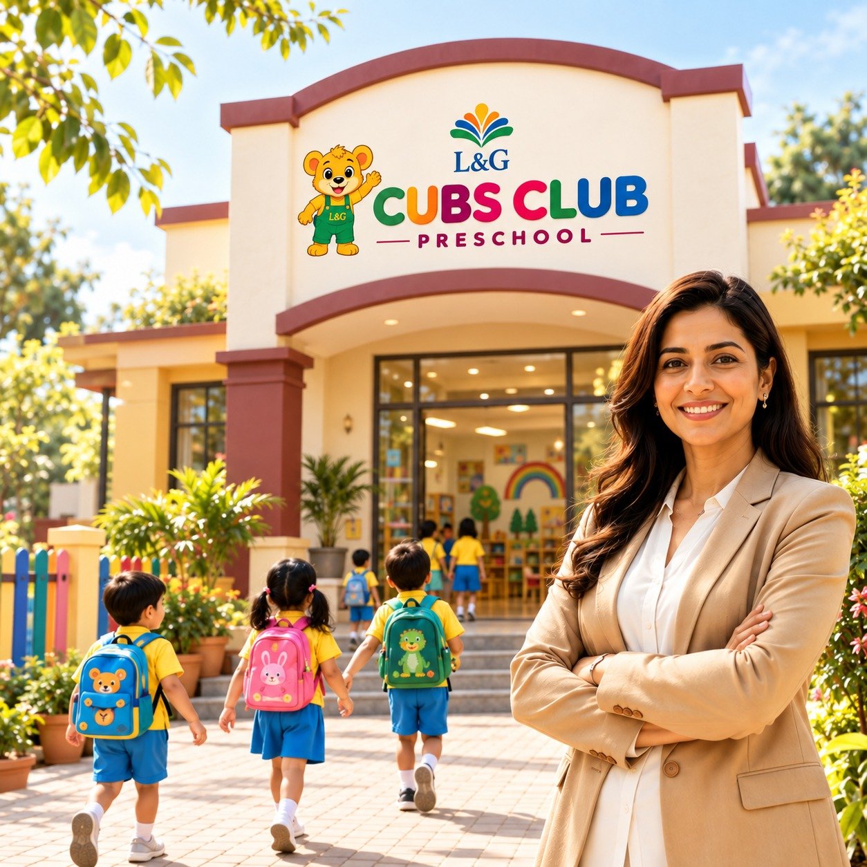 A prospective franchise partner touring a refined Cubs Club learning campus