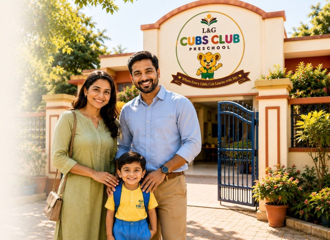 A family arriving together at their preschool