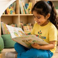 Cubs Club child reading with joy